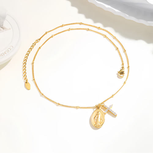 Collar Medalla Milagrosa y Cruz con circonitas