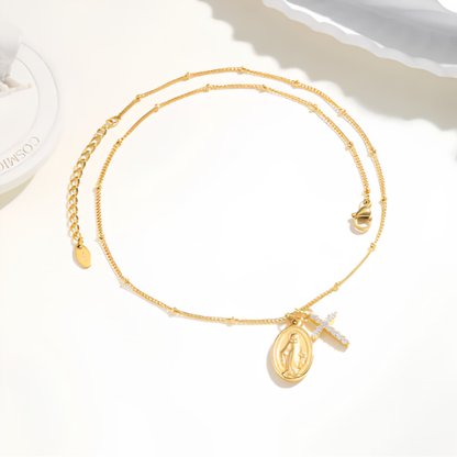 Collar Medalla Milagrosa y Cruz con circonitas